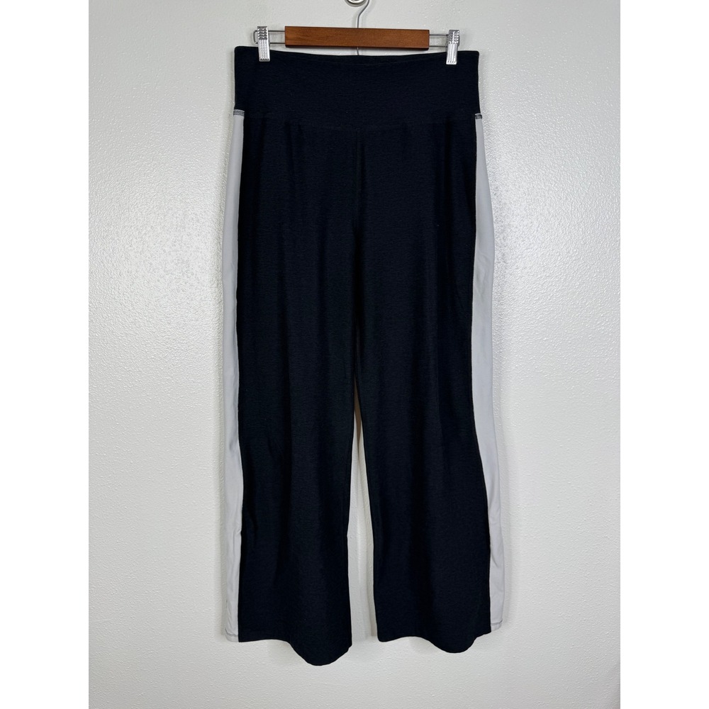Beyond Yoga Spacedye Wide Leg Side Stripe Lounge Pants Black Gray Large